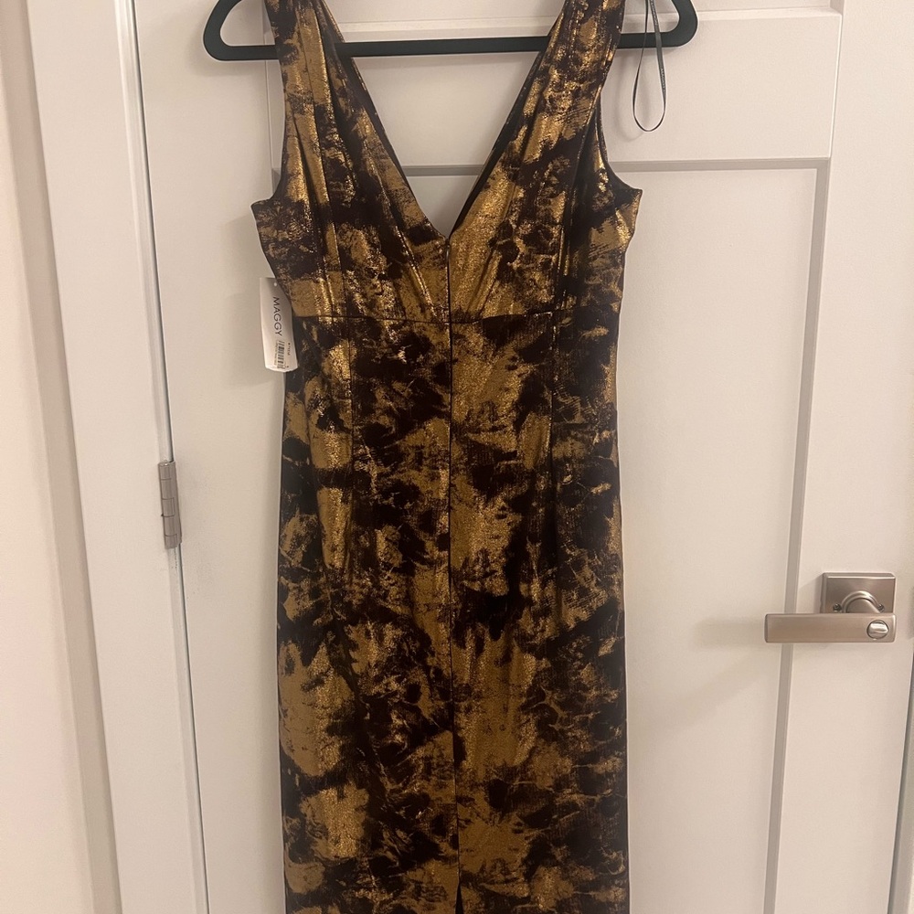 Maggy London Gold and Black Midi Dress
